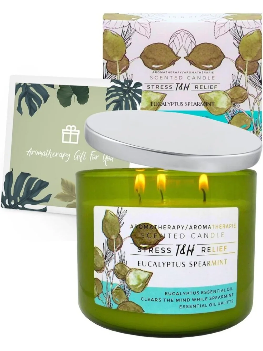 Large Eucalyptus Spearmint Soy Candle | 3 Wick Aromatherapy | Relaxation Gift